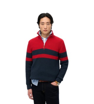 Maglia Henley Cotton Classics a righe rossa, blu navy