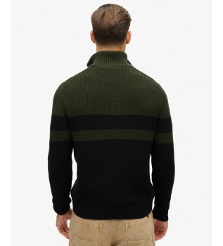 Olive green, black striped Cotton Classics Henley jersey