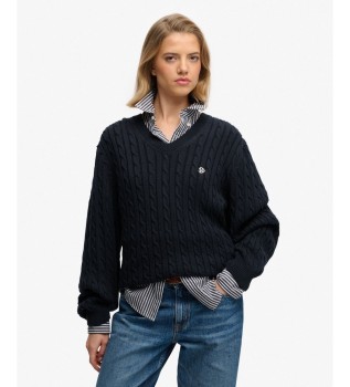 Oversized-Pullover mit Zopfmuster marineblau