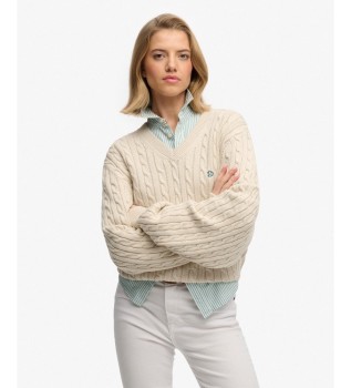 Pull oversize à torsades beige