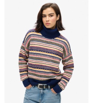 Marineblauer Pullover mit strukturiertem Streifenmuster
