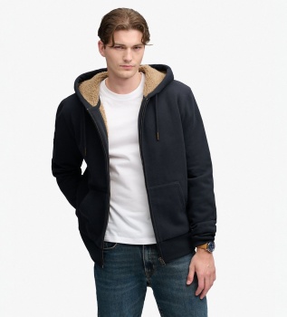 Sudadera con capucha y cremallera Borg Lined azul marino