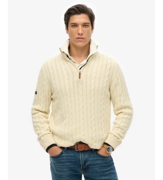 Cotton Classic Cable 1/2 Zip Sweater in cream white