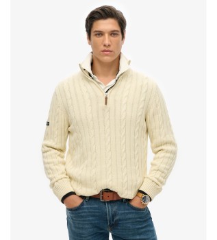 Beige Preppy Cotton Cable Half Sweatshirt