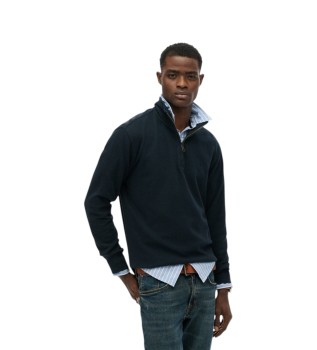 Navy blue RIB half-zip sweatshirt