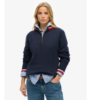 Pull demi-zippé marine