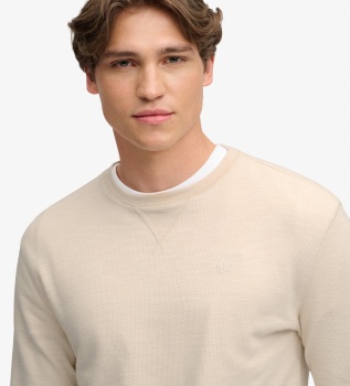 Beige Slub Waffle Long Sleeve T-Shirt