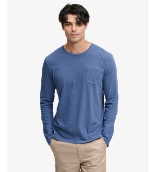 Blue Cotton Linen Pocket T-shirt