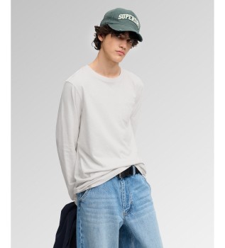 Wit T-shirt met lange mouwen en zak