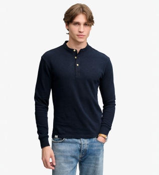 Marineblauw shirt met mao-kraag