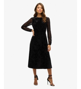 Vestido Lace Sleeve Velvet negro