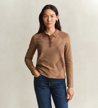 Brown diamond long-sleeve polo shirt