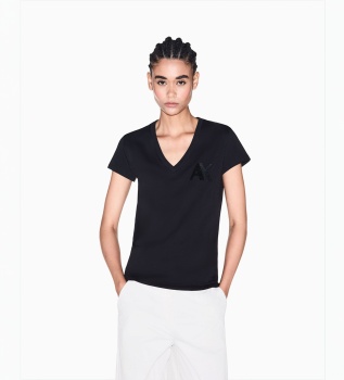 T-shirt i sort bomuldsstrik med slim fit
