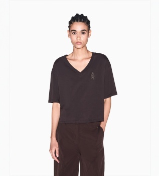 Cropped T-shirt med v-hals, brun