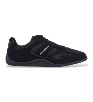Låga sneakers i mikromocka och mesh med snörning i svart