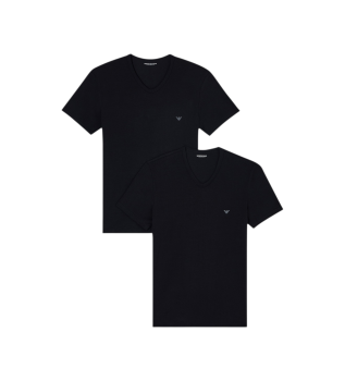 Set of 2 black V-neck elastic knit loungewear t-shirts