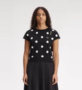 Black flocked polka dot t-shirt