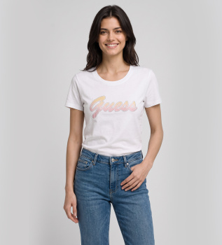 Camiseta Logo Lantejoulas Degradê Branco