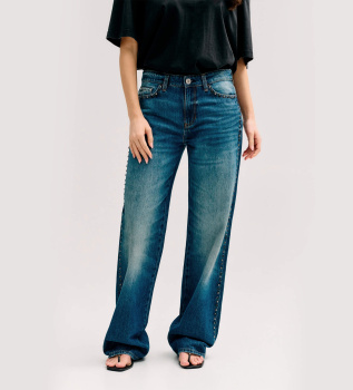 Jean taille moyenne avec rivets bleu