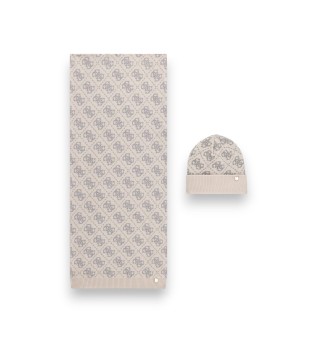 Conjunto de gorro e cachecol cinza