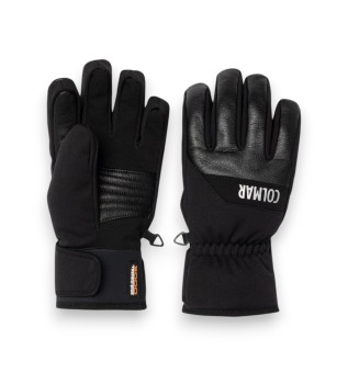 Schwarze Leder-Skihandschuhe