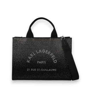Medium square tote bag with rhinestones Rue St-Guillaume black