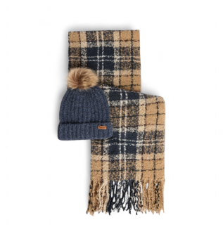 Set regalo gorro y bufanda tartán Saltburn beige, marino