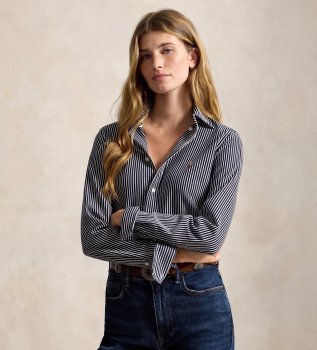 Camisa oxford de algodão com riscas marinho