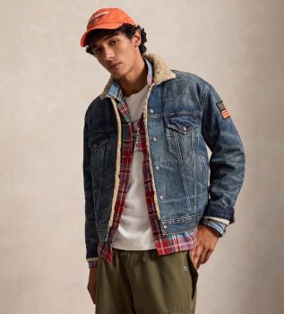 Denim trucker jacket with blue lining