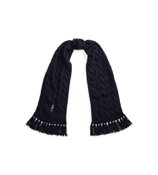 Sciarpa a punto trecce con Polo Bear blu marino