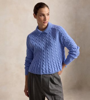 Pullover aus Wolle und Kaschmir mit blauem Peplum