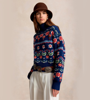 Pullover aus Wollmischung mit blauen Blumen