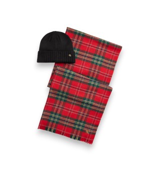 Ensemble écharpe et bonnet en tricot rouge