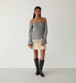 Blouse Petra à carreaux texturée grise