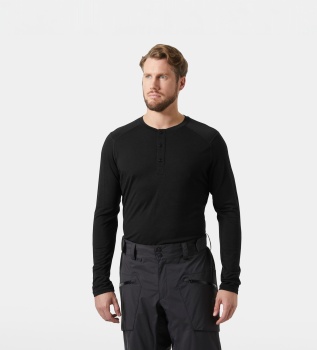 HH Durawool Long Sleeve Henley Shirt Black