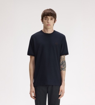 Camiseta de piqué crepé con ribetes azul marino