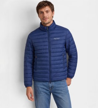 Piumino con logo blu