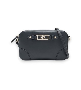 Bolsa transversal com placa metálica frontal e alça ajustável preto