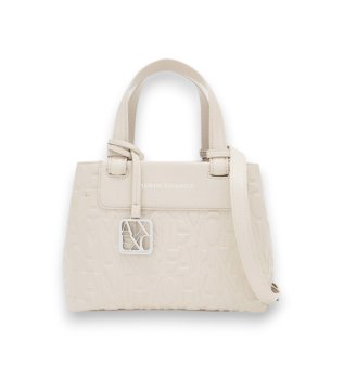 Bag with embossed letters in beige