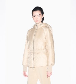 Jaqueta acolchoada de nylon jacquard com capuz bege