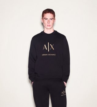 Black metallic logo crew neck sweatshirt