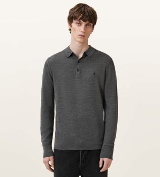 Grå Merino Mode polo med lange ærmer
