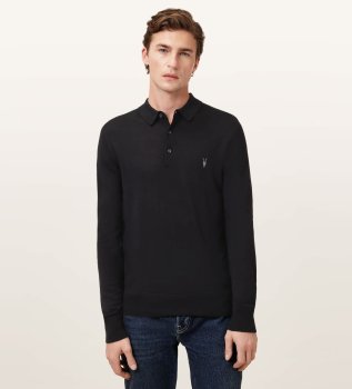Merino Mode langærmet polo i sort