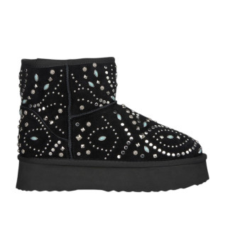 Black studded fur ankle boots