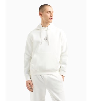 White laminated stretch cotton-polyester hoodie with hood