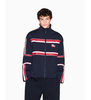 Sweatshirt mit Kapuze und marineblauen Kontraststreifen