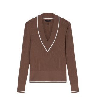 Camisola com gola em V castanha