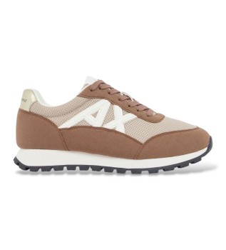 Sneakers med nätpaneler och strukturerad gummisula i brunt