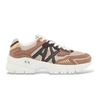 Sneakers i mesh med snörning och tjock sula i beige gummi