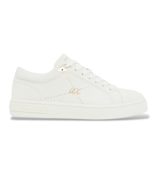 Slip-on sneakers i slätt skinn med snörning och vit gummisula